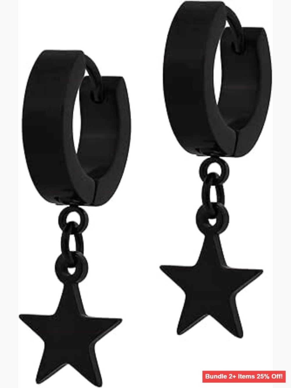 Stainless Steel Star Hoop Earrings, Gothic Punk Grunge Jewelry